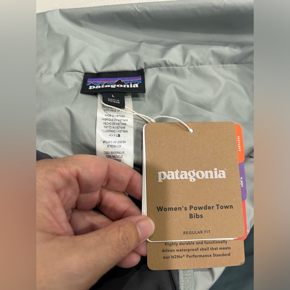 Patagonia Women's L Large Insulated Powder Town Ski Bibs Nouveau Green Grey NWT - Picture 8 of 15